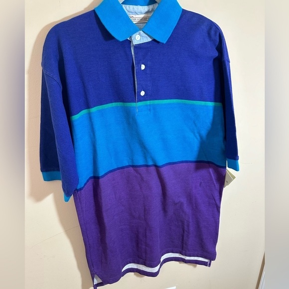 Vintage 90s Dad John Ashford Color Block  Polo short Sleeve Shirt size M NWT - Picture 1 of 7